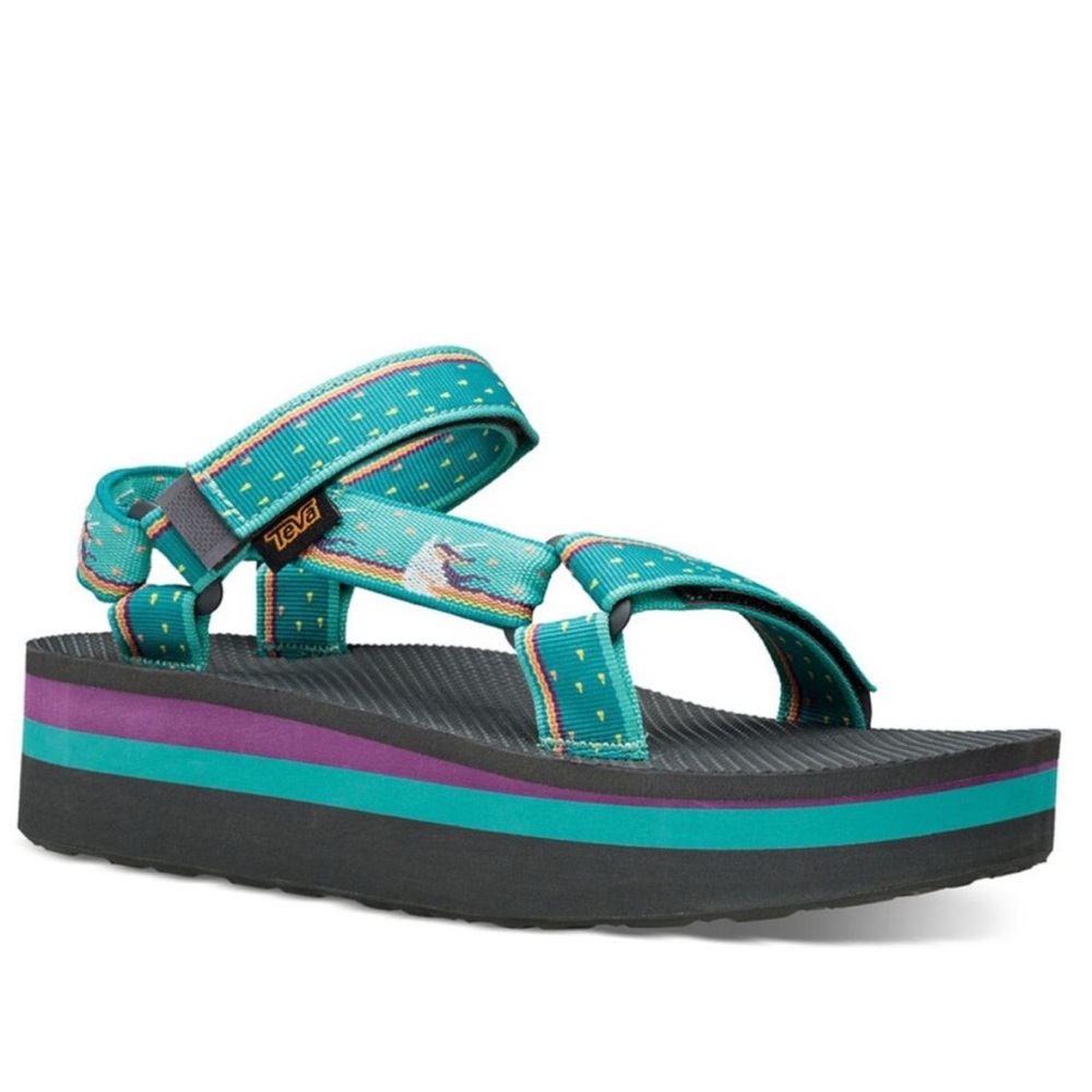 Teva Turquoise and Purple Platform Sandals size 6 unicorn print